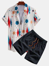 Atomic Geometric Print Button Up Shirt & Swim Shorts